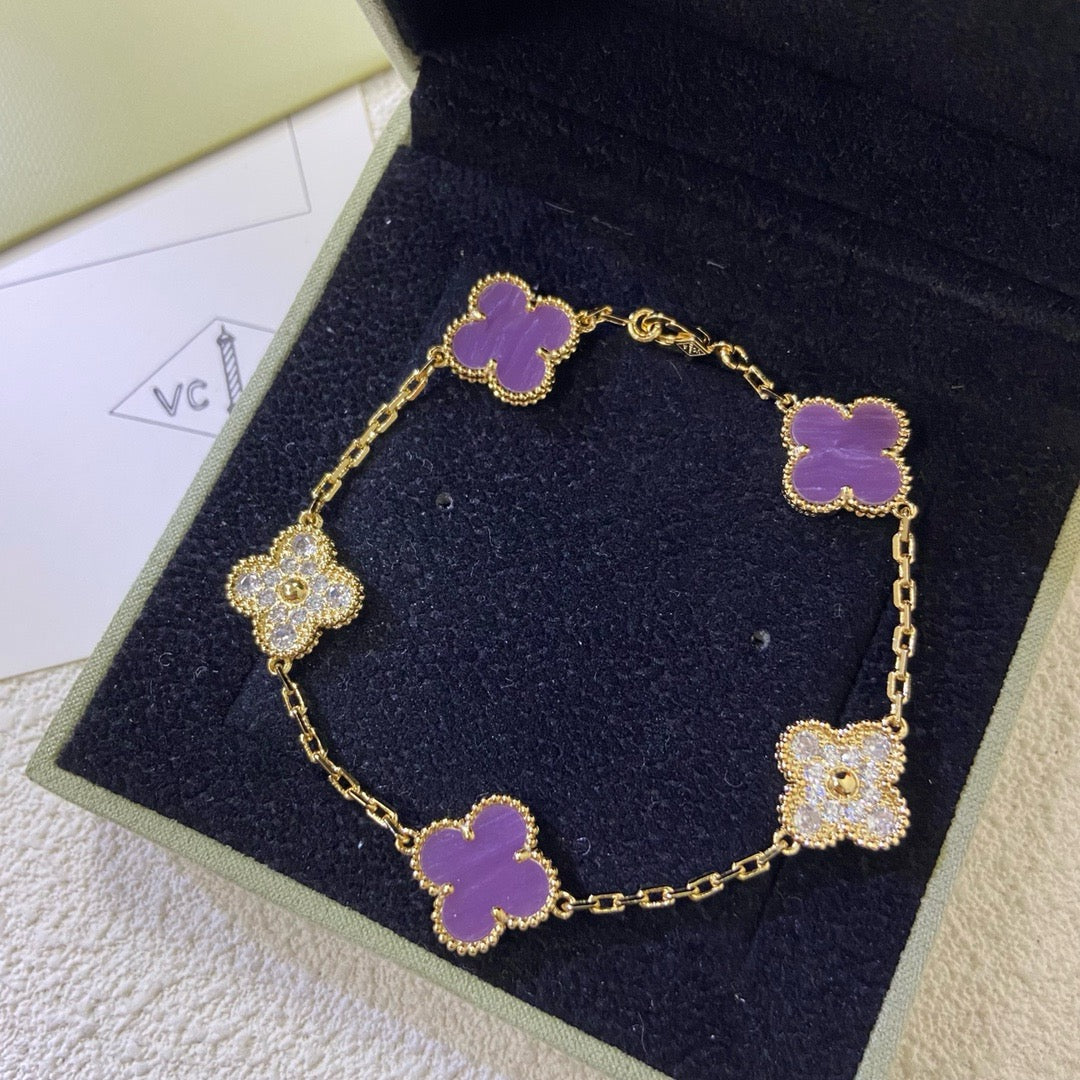 [Regalia jewelry]CLOVER  5 MOTIFS  PURPLE VIOLET DIAMOND BRACELET